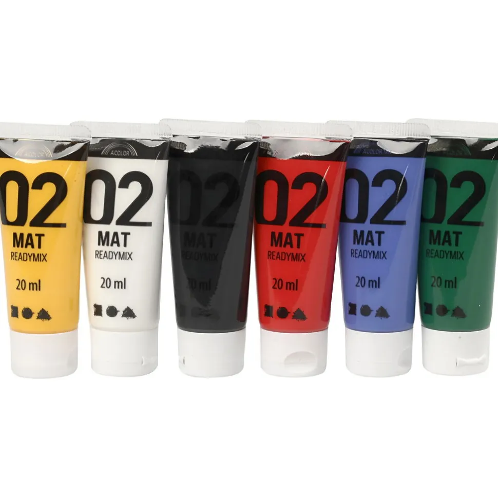 Akrylmaling Mat 20 Ml. - Basisfarver, 6 Stk