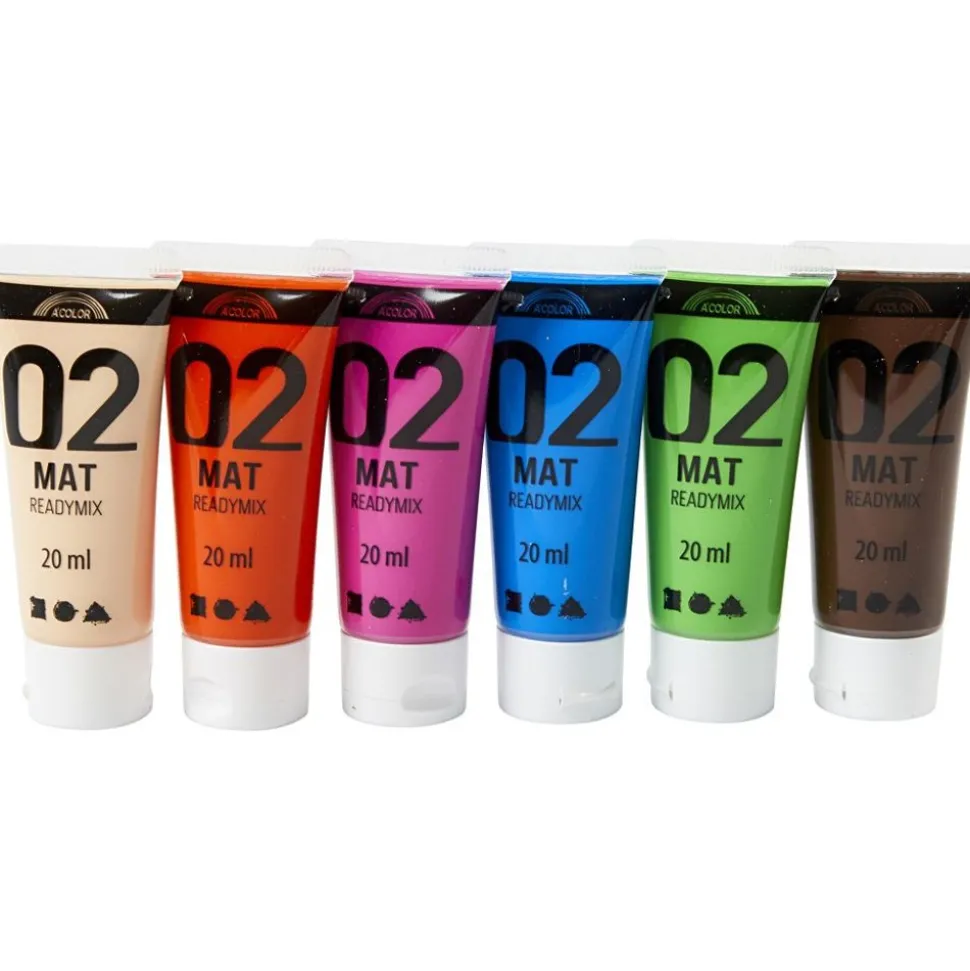 Akrylmaling Mat 20 Ml. - Kulort, 6 Stk