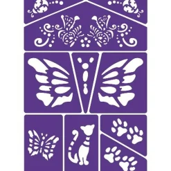 Ansigtsfarve - Skabelon M. Kat Og Sommerfugl