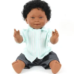 Dukke M. Downs Syndrom - Dreng, Sort Har, 40 Cm
