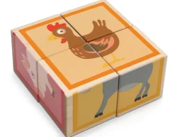 Klodspuslespil I Trae, 4 Klodser - Bondegardsdyr