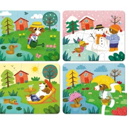 Puslespil I Trae - De 4 Arstider, 4 X 6 Brikker