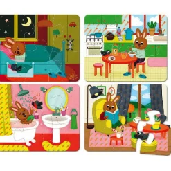 Puslespil I Trae - Mit Hjem (4 Stk A 6 Brikker)