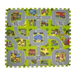 Puslespilgulv Med Vej Og By, 9 Fliser