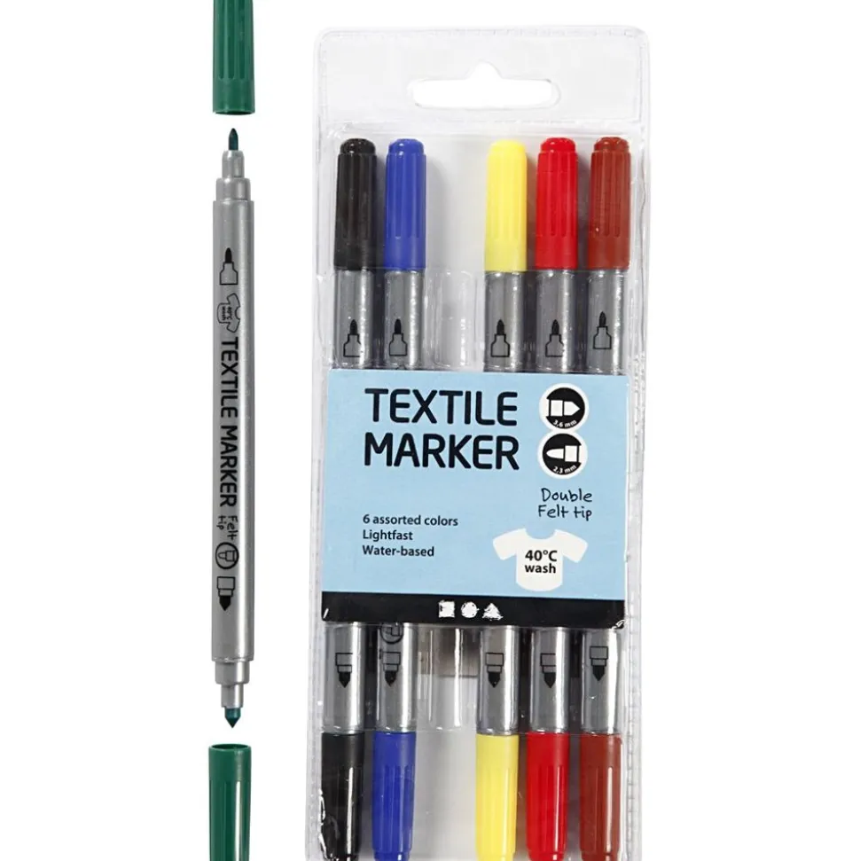 Tekstiltusser - Basisfarver, 6 Stk