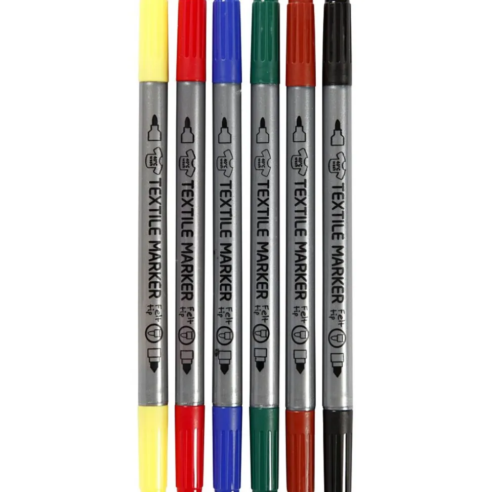 Tekstiltusser - Basisfarver, 6 Stk