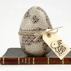 To-Delt Aeg I Papmache - H: 12 Cm, 1 Stk